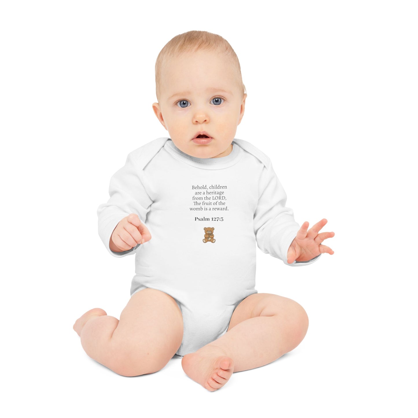 Christian Baby Bodysuit — Psalm 127:3 Blessing with Teddy Bear