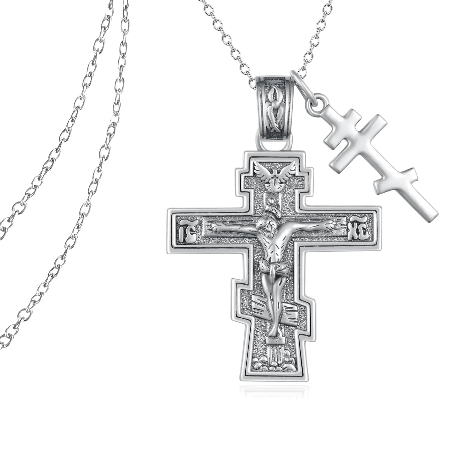 Orthodox Cross Necklace Sterling Silver Crucifix Necklace Men Orthodox Christian Jewelry for Men Women