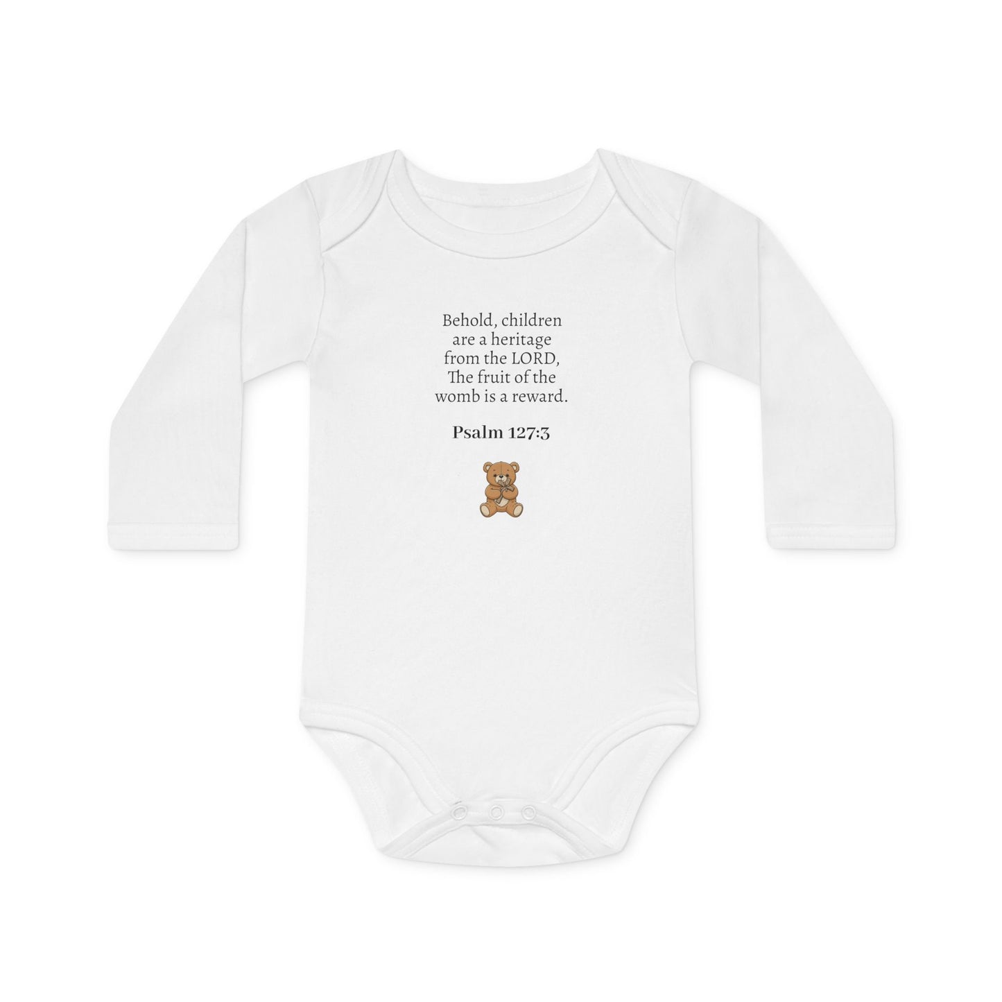 Christian Baby Bodysuit — Psalm 127:3 Blessing with Teddy Bear