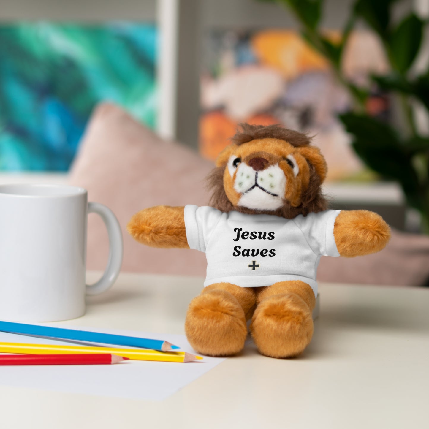 Christian Teddy Bear — Plush Toy Wearing “Jesus Saves” Tee