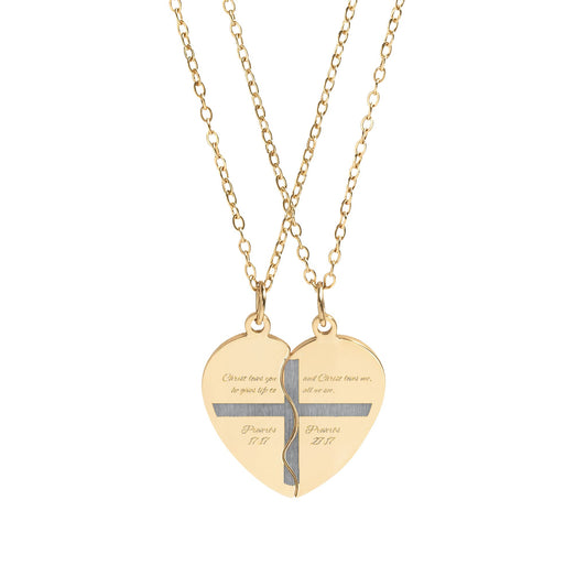 Engravable Christian Friendship Break-Apart Heart Necklace Set — Split Heart Friendship/Anniversary Pendant