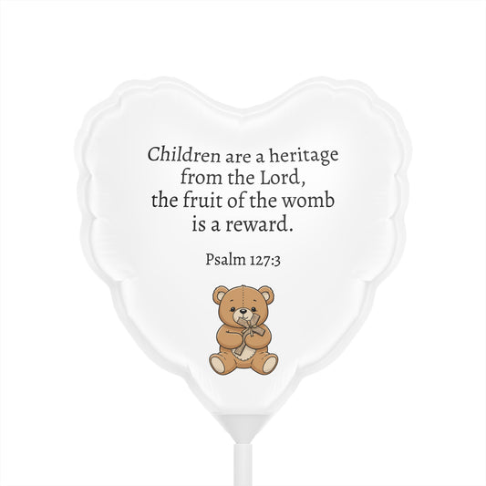 Heart-Shaped Baby Shower Balloon with Psalm 127:3 & Teddy Bear – Religious New Baby Celebration