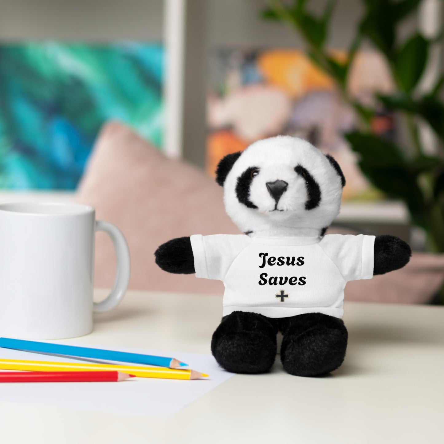 Christian Teddy Bear — Plush Toy Wearing “Jesus Saves” Tee