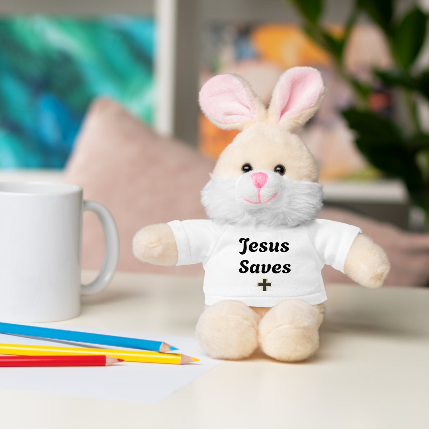 Christian Teddy Bear — Plush Toy Wearing “Jesus Saves” Tee