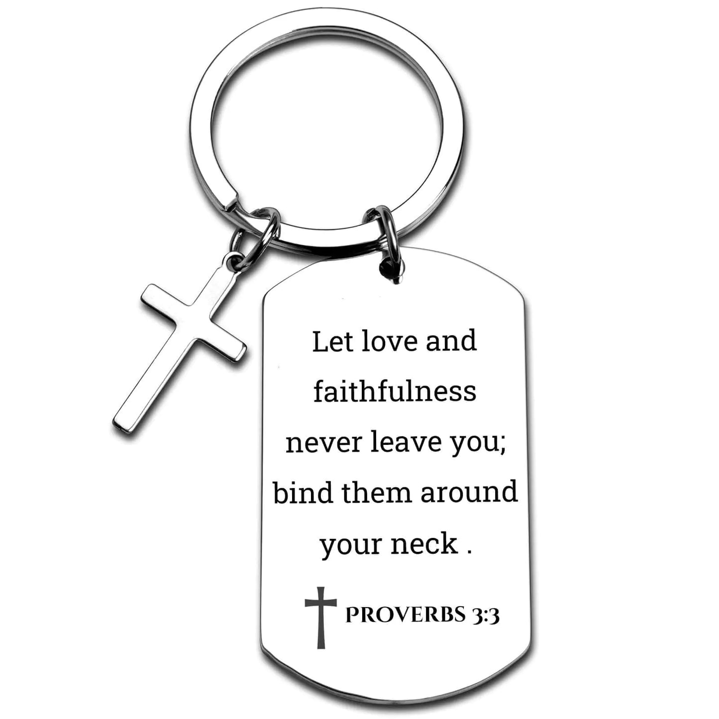GiftYou Proverbs 3:3 Inspirational Scripture Keychain with Cross Pendant - Bible Verse Key Chain Religious Gift for Christian (Proverbs 3:3)