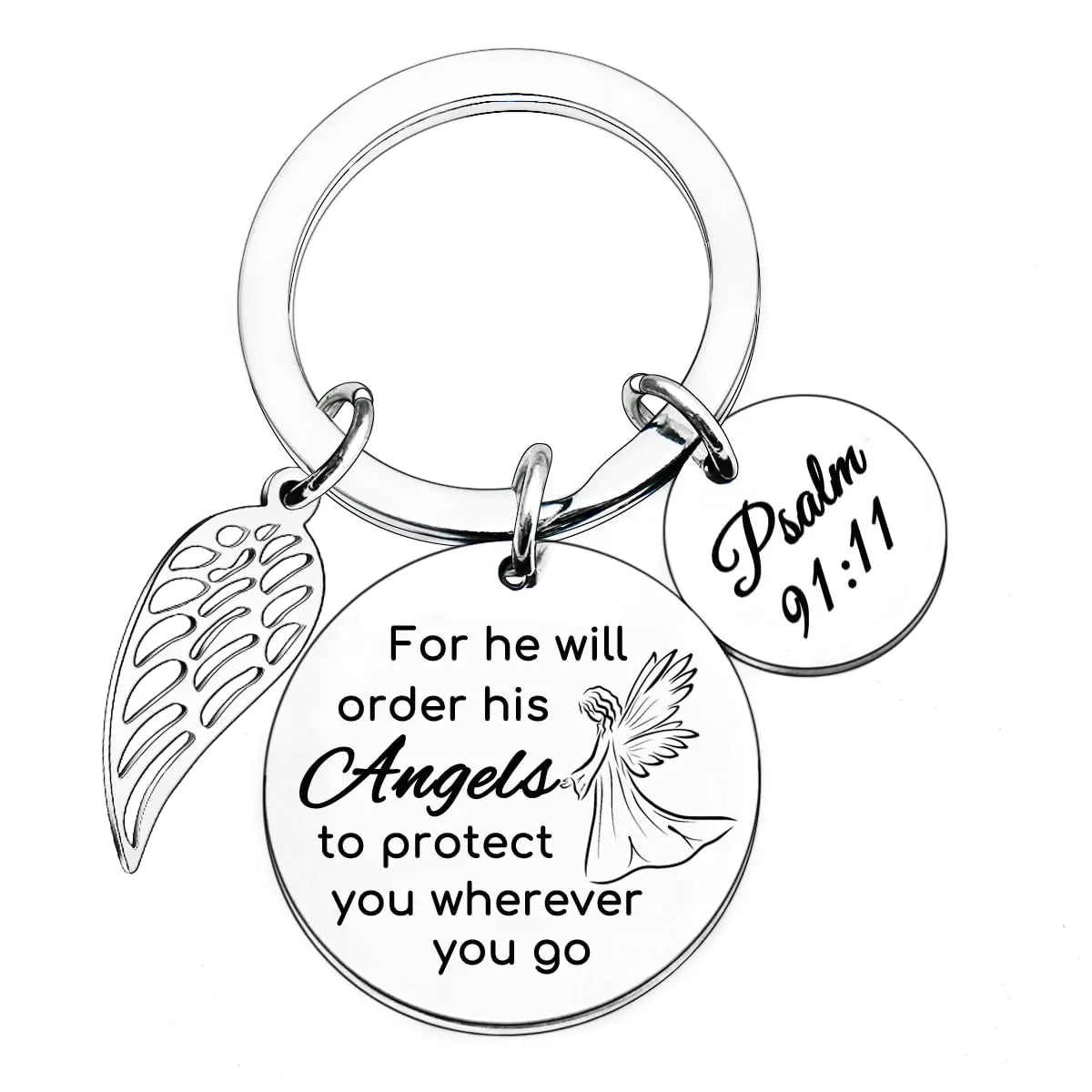Bible Verse Keychain for He Will Order His Angels to Protect You Wherever You Go Religious Gifts for Women Men Inspirational Gifts Christian Keychain Christmas Baptism Gift Jewelry