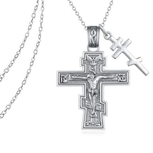 Orthodox Cross Necklace Sterling Silver Crucifix Necklace Men Orthodox Christian Jewelry for Men Women